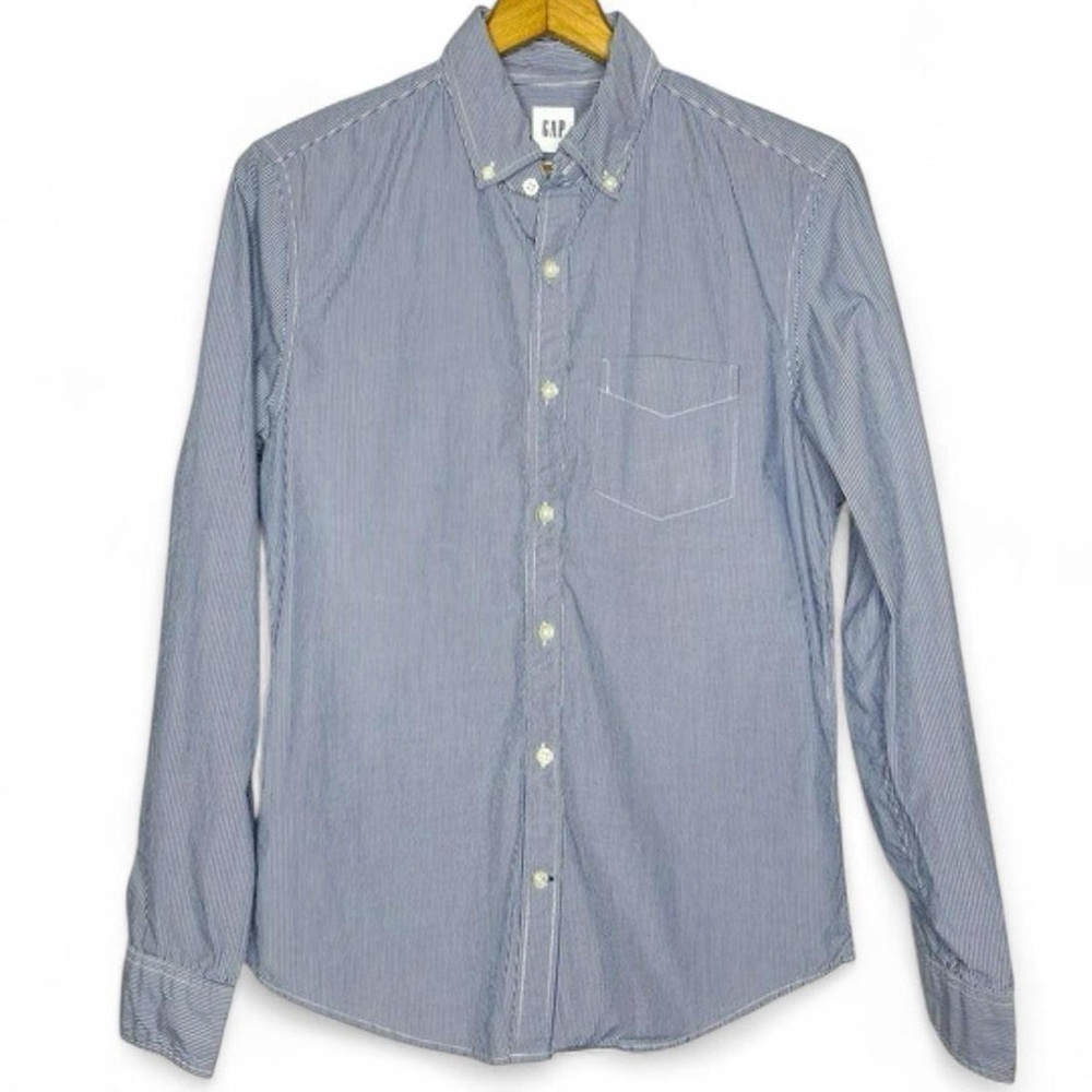 NEW Gap Recycled Cotton Slim Fit Button Down Shirt Blue & White Stripe